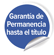 Sticker que dice "garantía de permanencia hasta el título", del curso de instalador de fontanería
